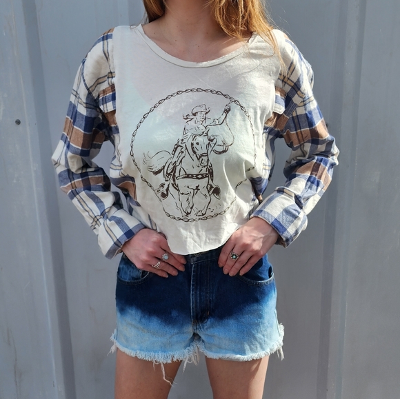 Cowboy Cropped Flannel Rework - Picture 5 of 6